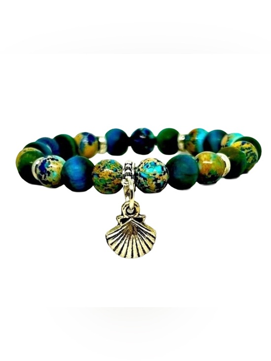 Ashley Tree Jewelry Jewelry - Handmade Seashell Charm Bracelet with Natural Sea Sediment & Tiger Eye Stones!